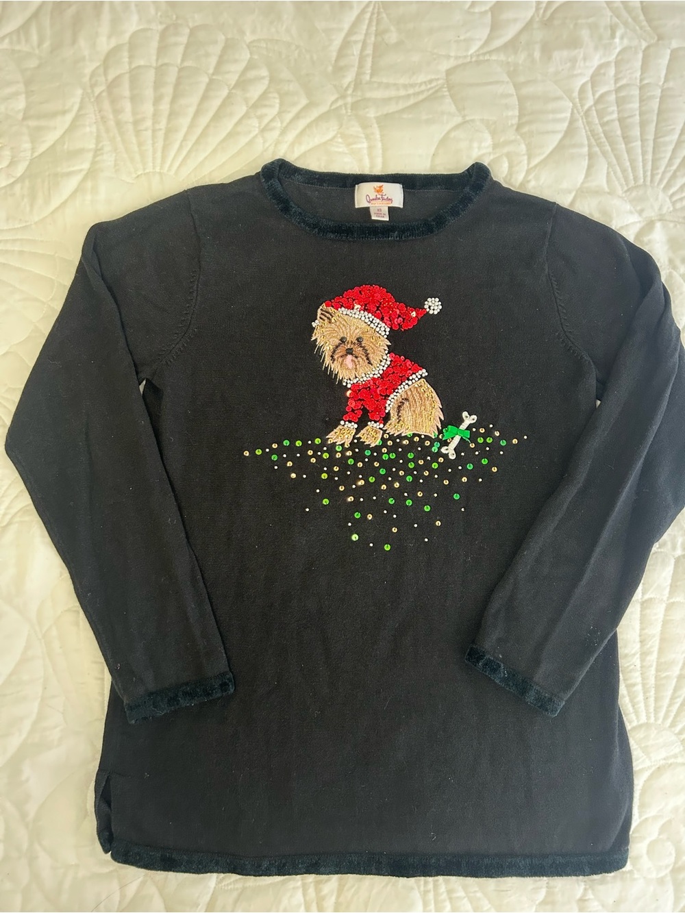 Quacker Factory Sequin Boston Terrier Christmas Sweater XS
